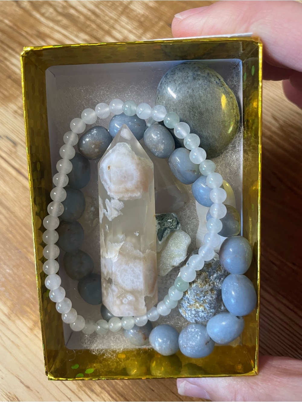 Delicate Blue and White Beaded Bracelet Set with crystals